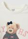 T-shirt bianca in cotone elasticizzato con stampa orsetto per bambina_2