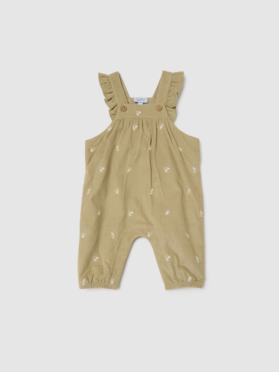 Salopette beige da neonata in puro cotone regular fit con volant_0