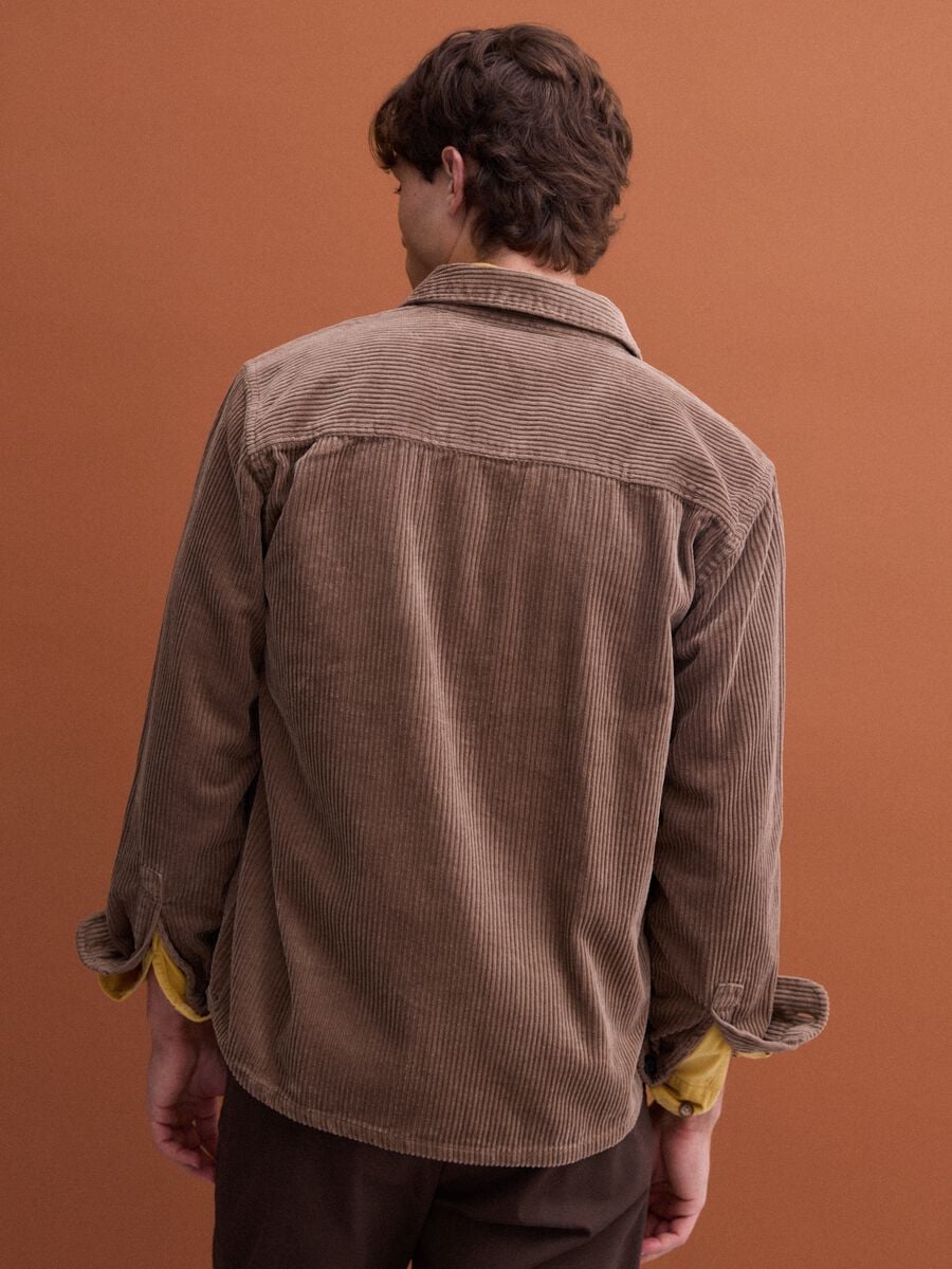 Brown pure cotton ribbed over-fit shacket_4