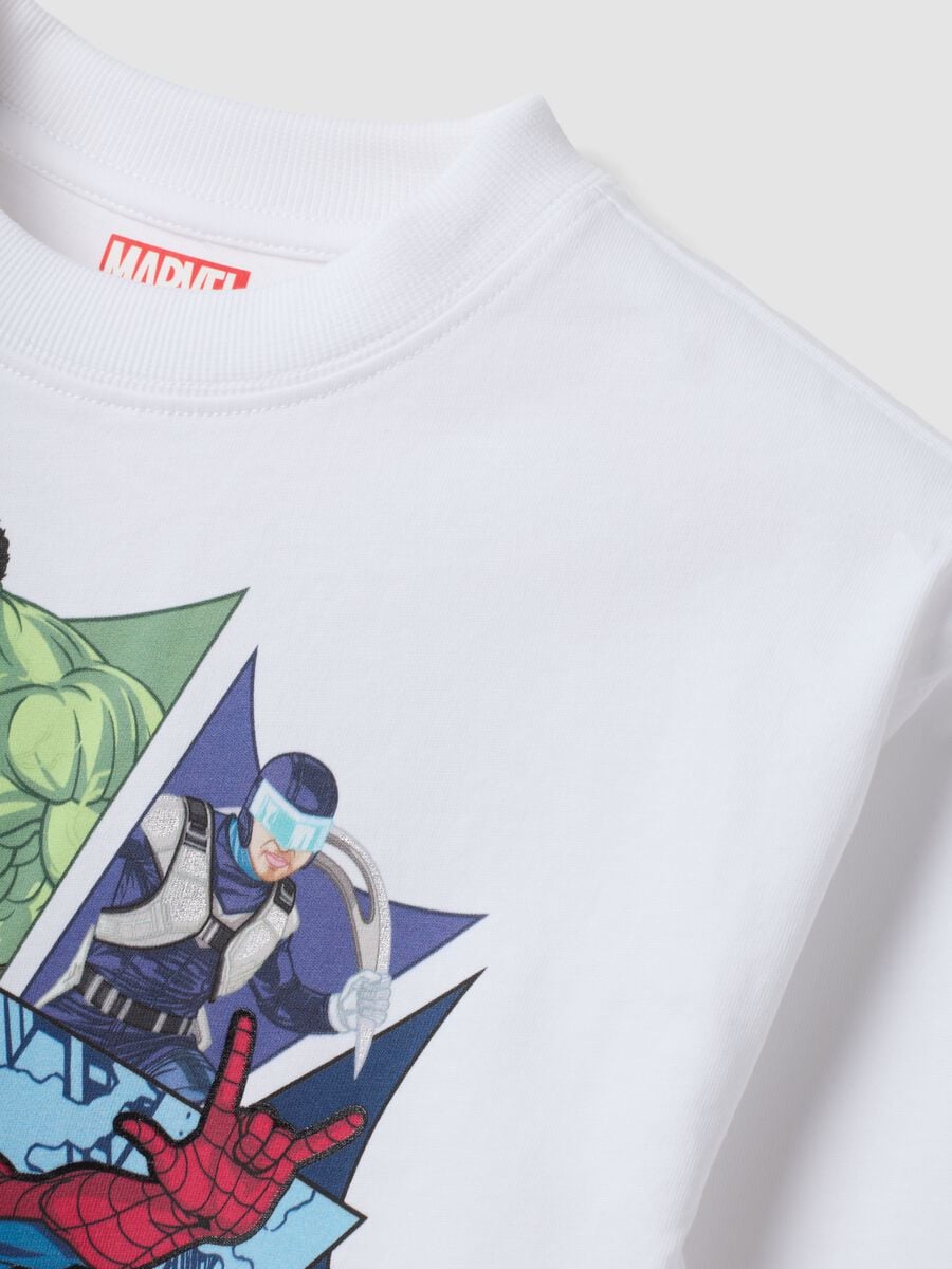 T-shirt over bianca in puro cotone con stampa Spider-Man per bambino_2