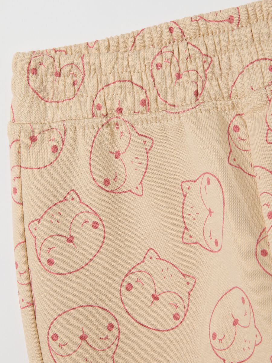 Girls' beige cotton joggers with print_2