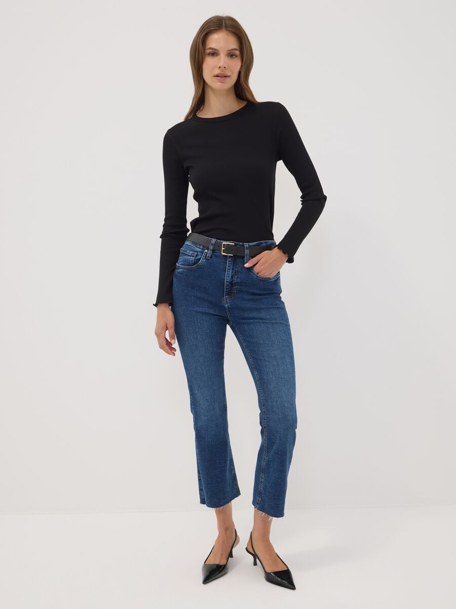 Jeans denim blu in cotone elasticizzato flare fit_0