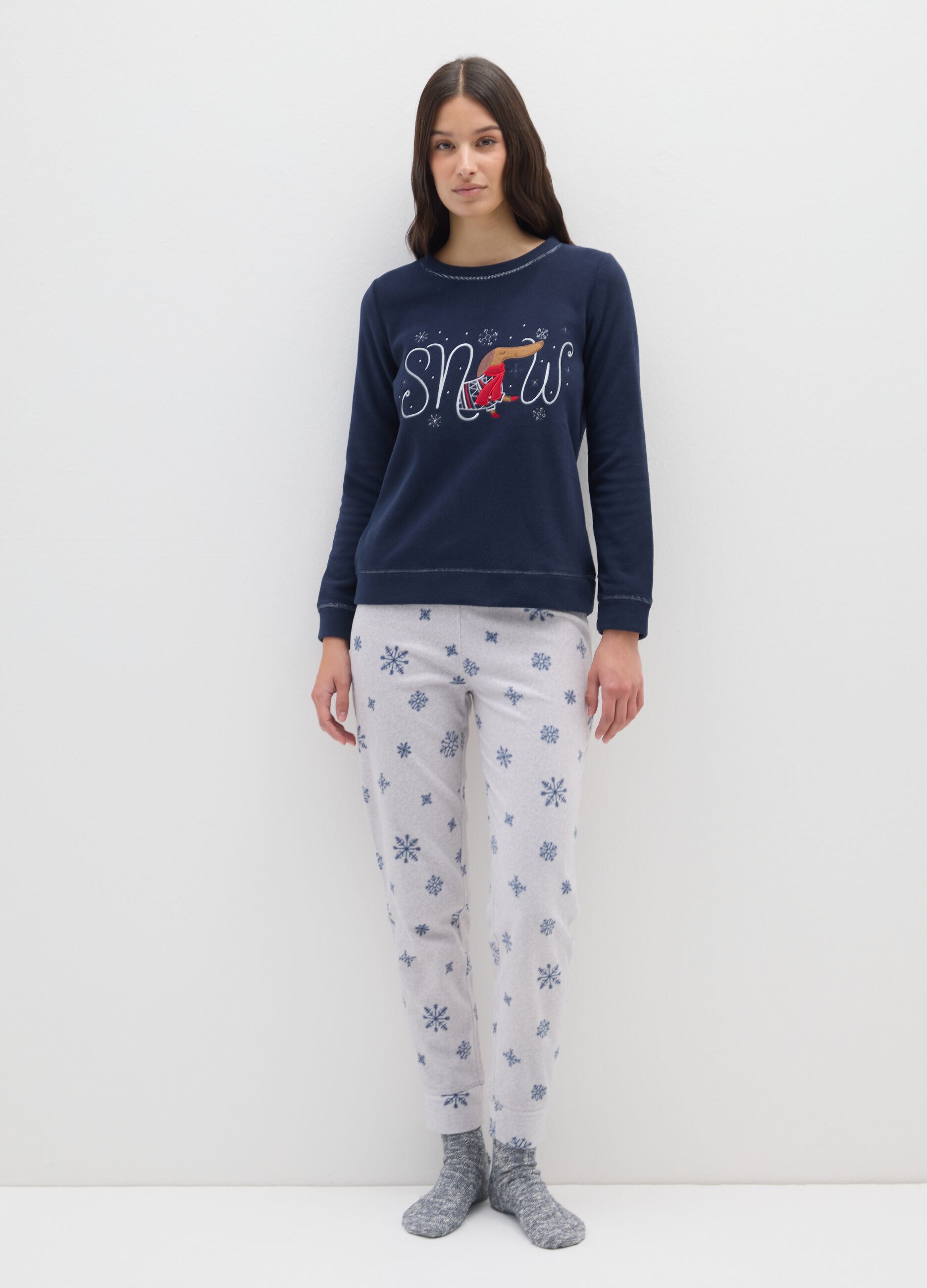 Regular fit blue fleece pyjamas