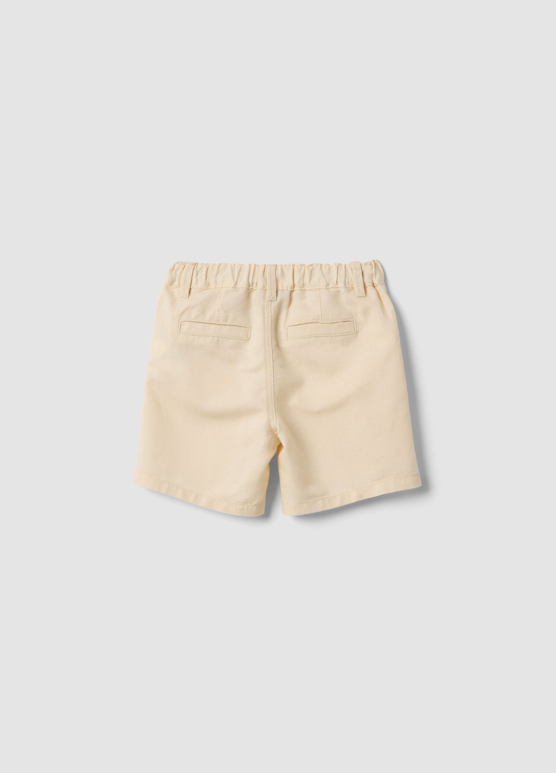 Beige linen and cotton blend shorts for baby boys, regular fit
