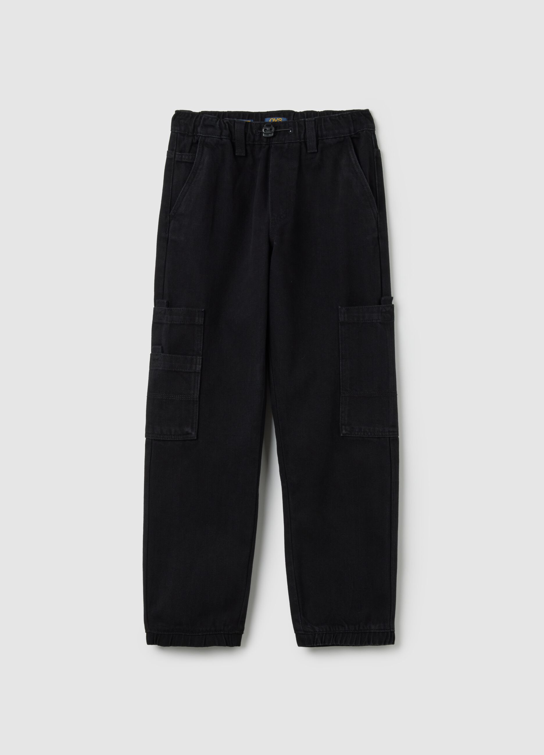 Boys' black cotton blend cargo trousers