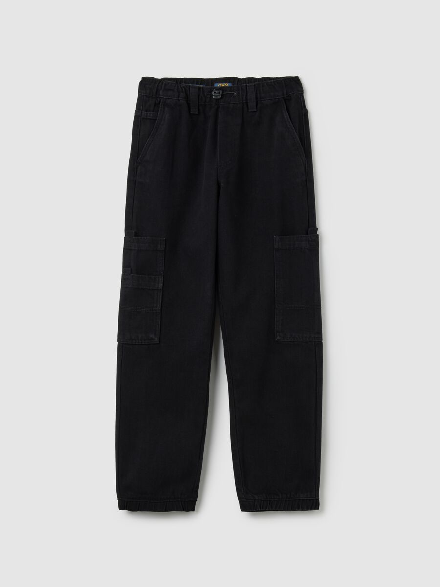 Pantaloni cargo da ragazzo in misto cotone nero_0