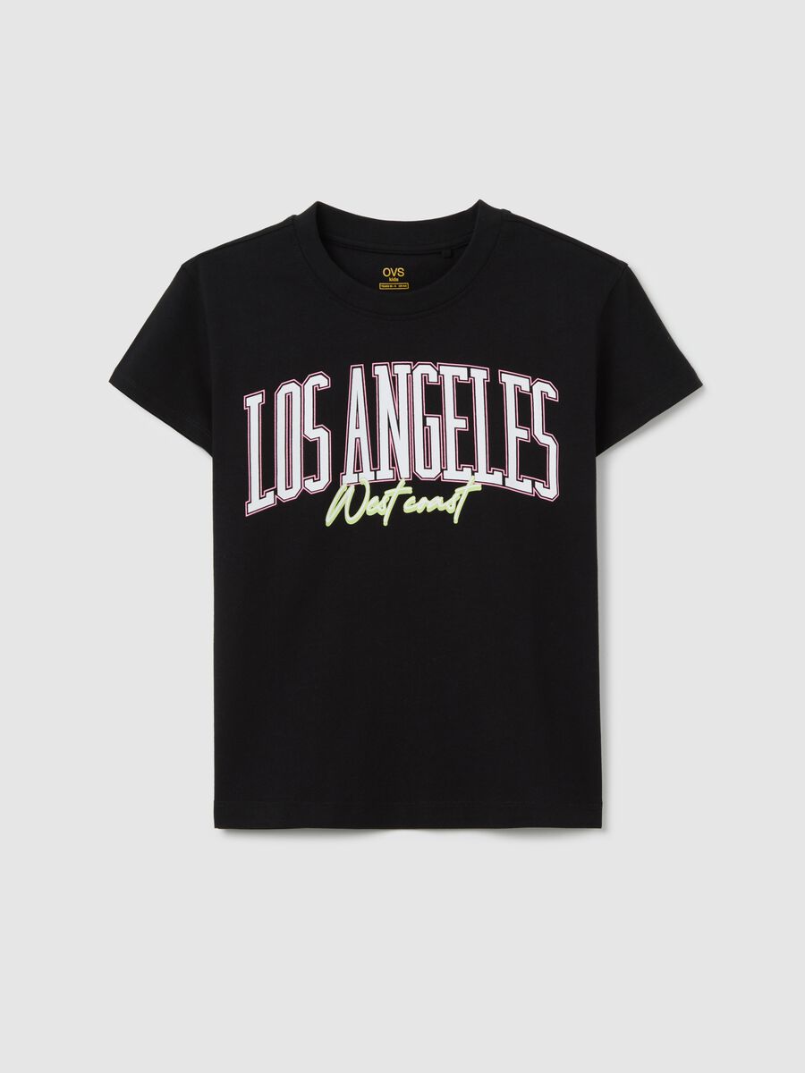 Black cotton T-shirt with lettering print_3