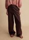 Brown wide leg striped viscose blend trousers_1