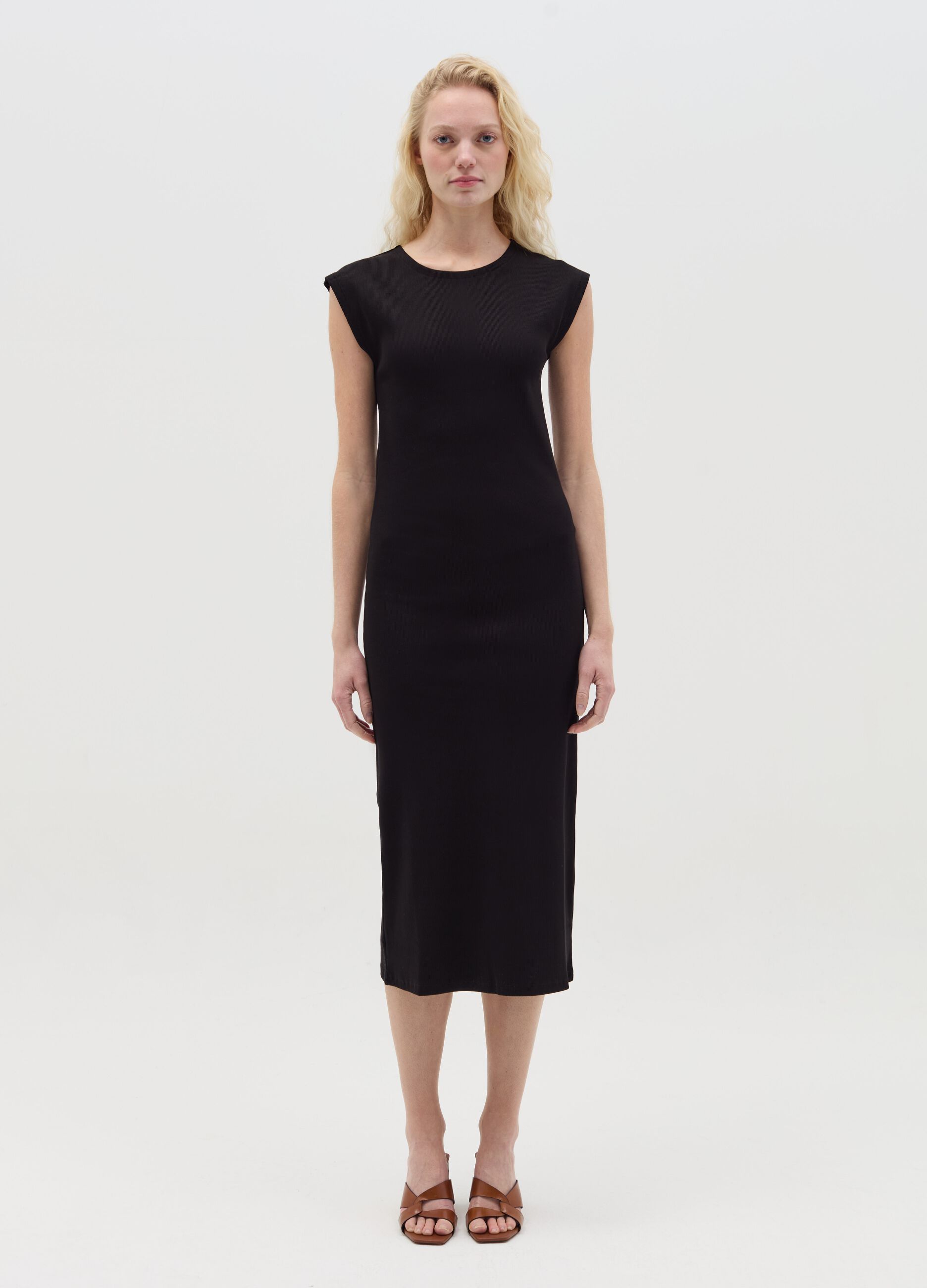 Essentials grey midi dress in stretch cotton