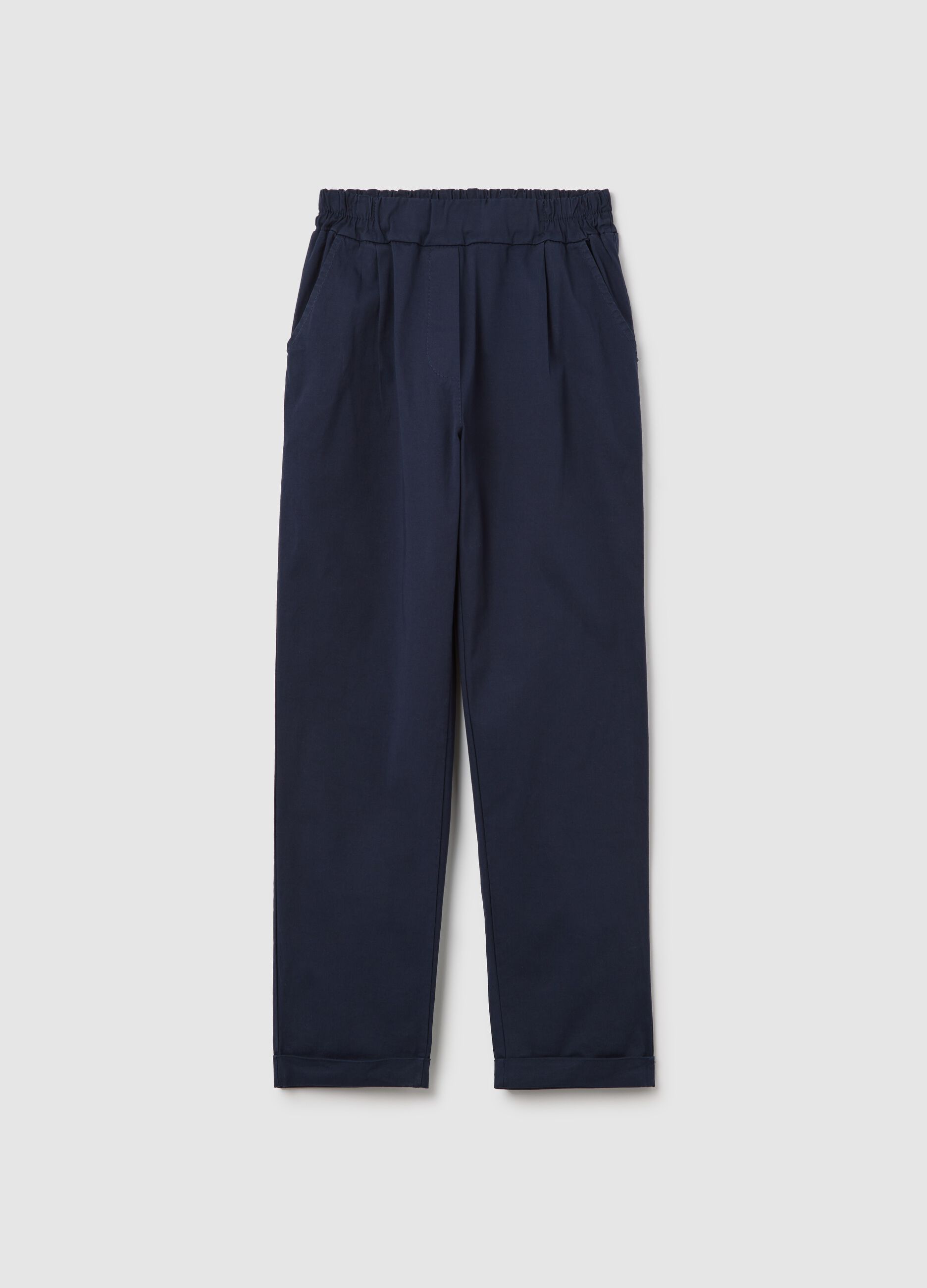 Blue cropped trousers in stretch cotton