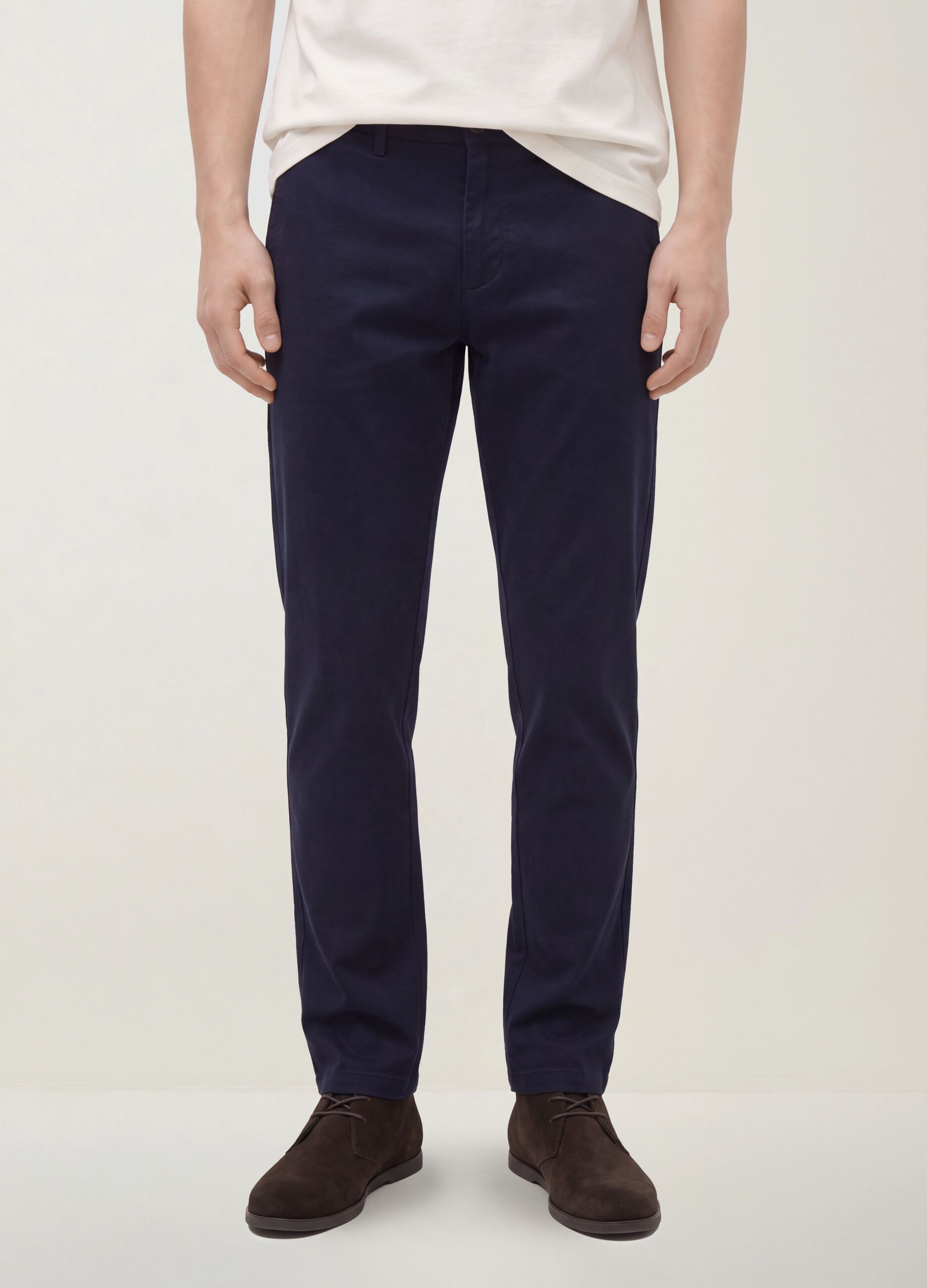 Pantaloni chino blu in twill di cotone elasticizzato slim fit