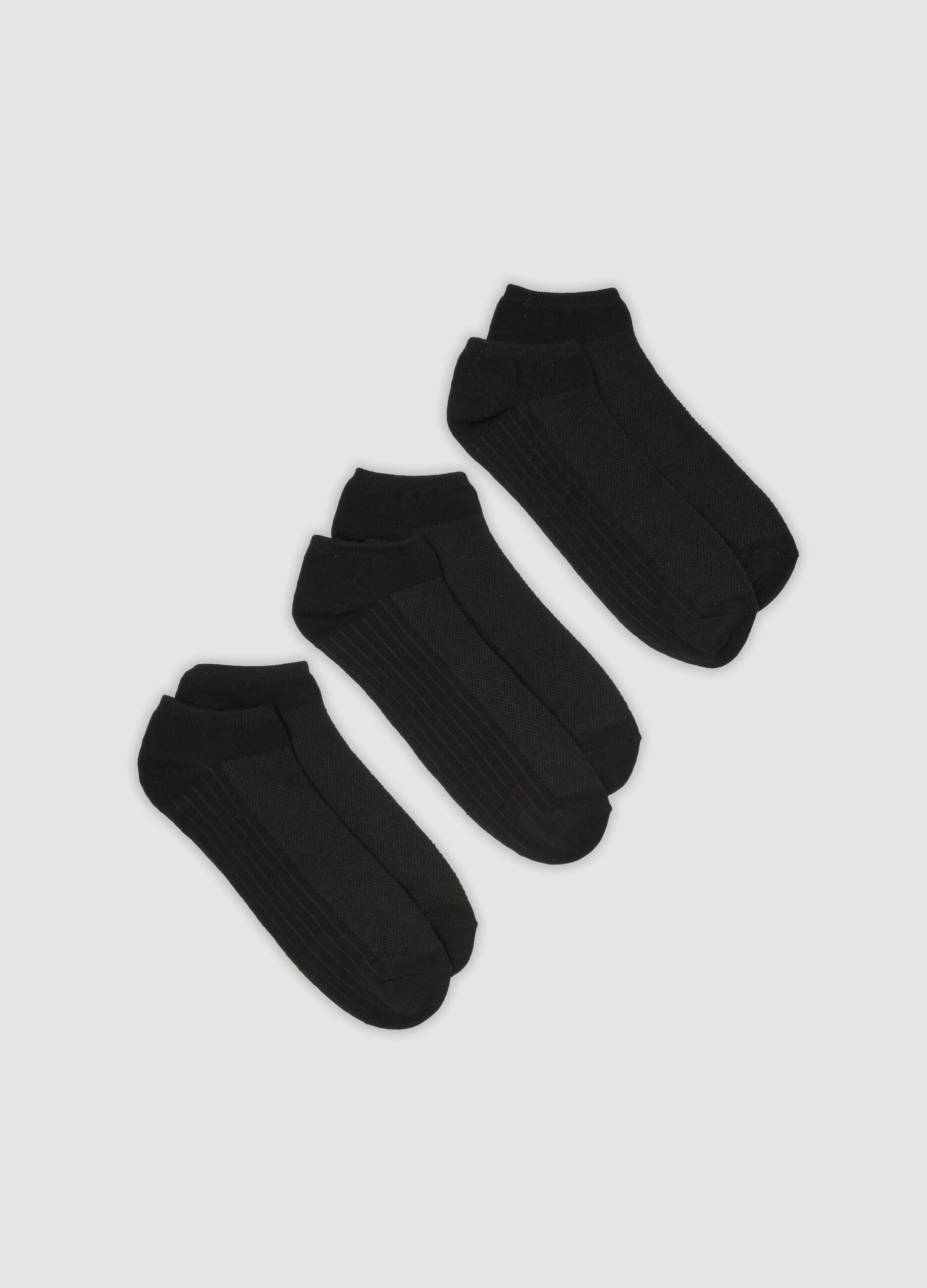 3-pack black ankle sports socks in stretch organic cotton