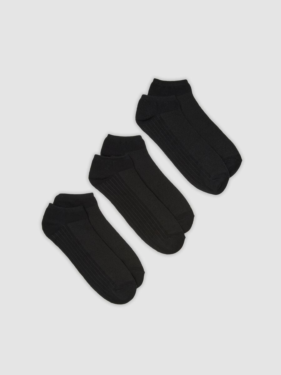 Tripack di calze sportive nere alla caviglia in cotone organico elasticizzato_0