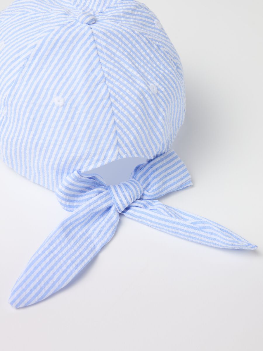 Baseball cap in seersucker with bow_2