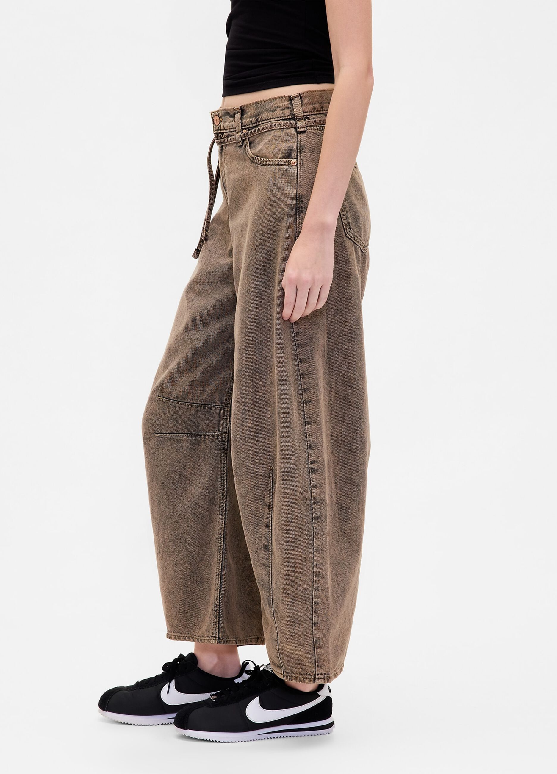 Brown wide-leg trousers in cotton and Lyocell