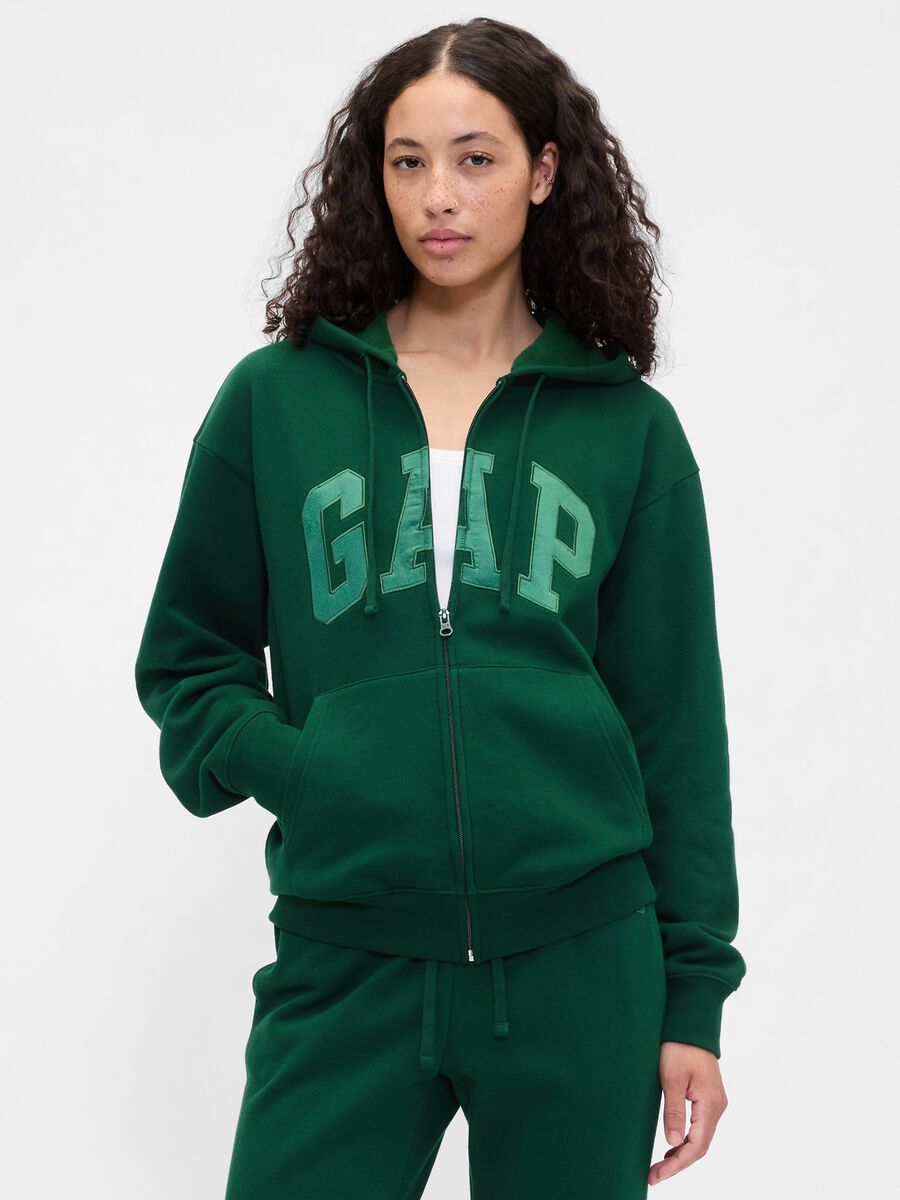 Green Hooded Sweatshirt with Full Zip_0