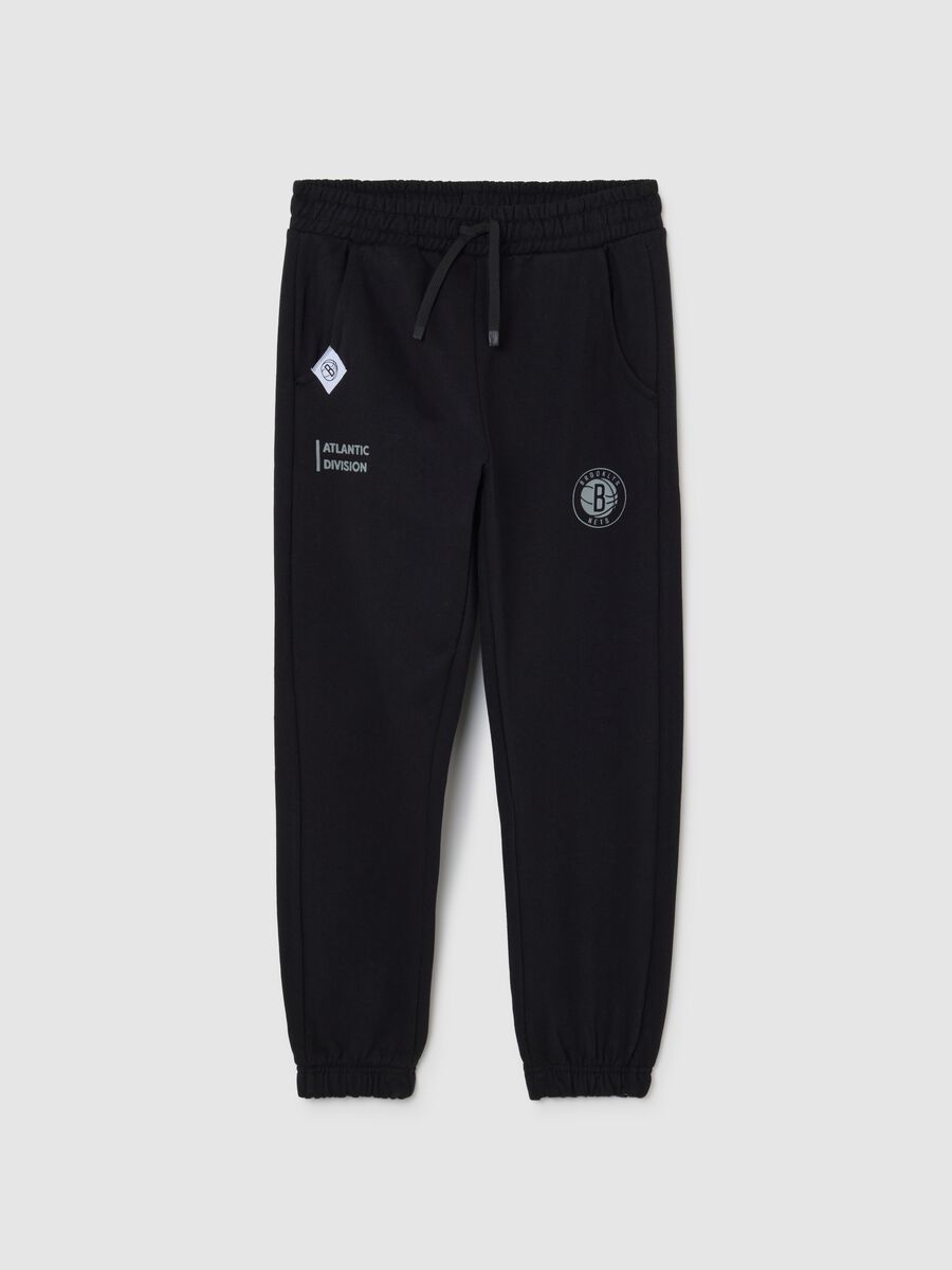 Jogger da ragazzo in misto cotone nero regular fit_0