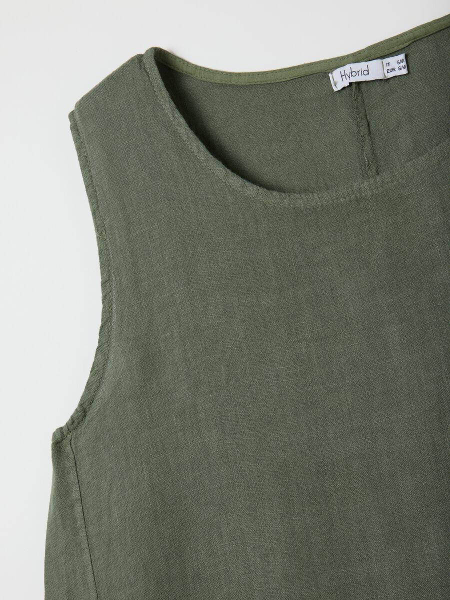 Women's dress in pure green linen regular fit_1