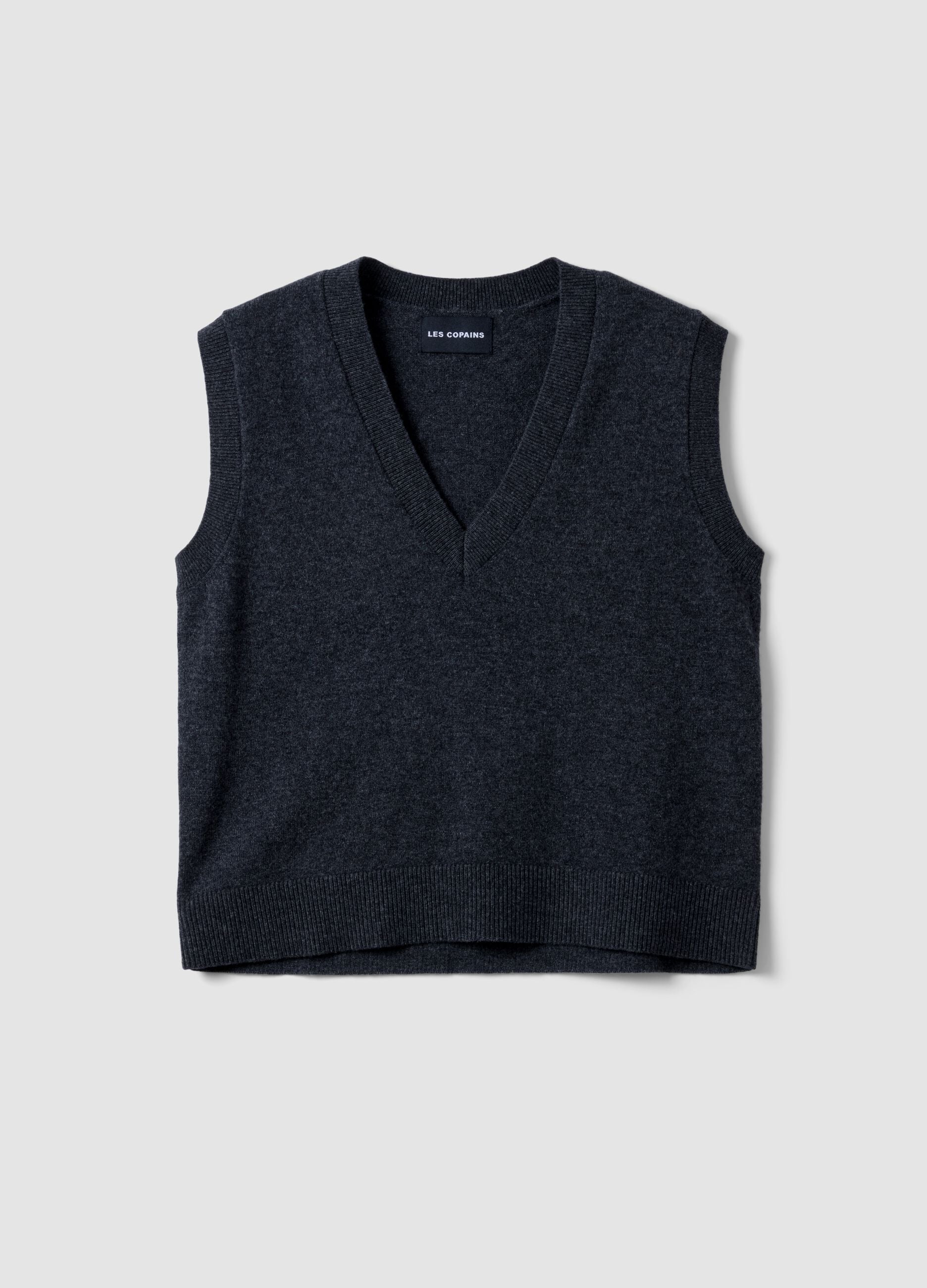 Grey pure wool gilet with deep V-neck