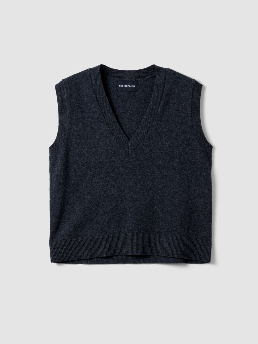 Grey pure wool gilet with deep V-neck_4