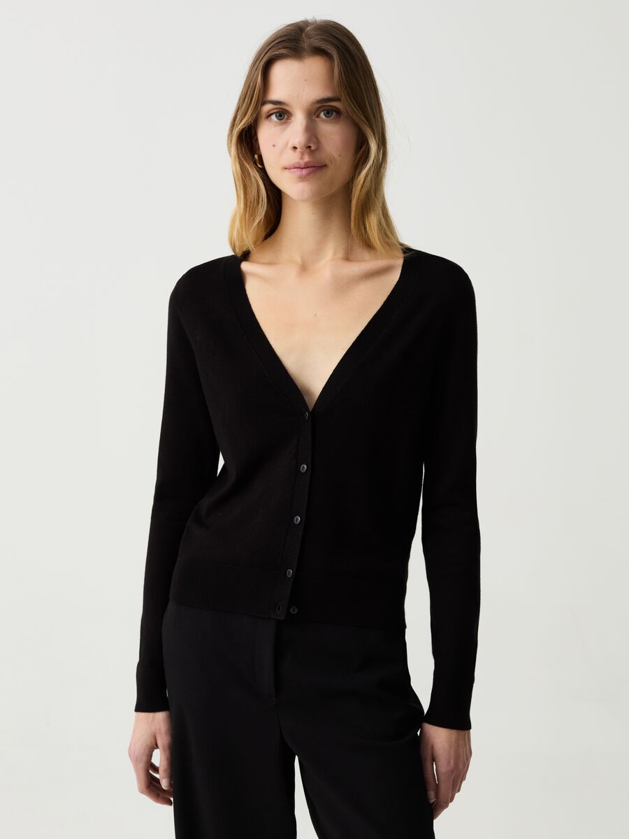 Sustainable viscose cardigan with V neck_0