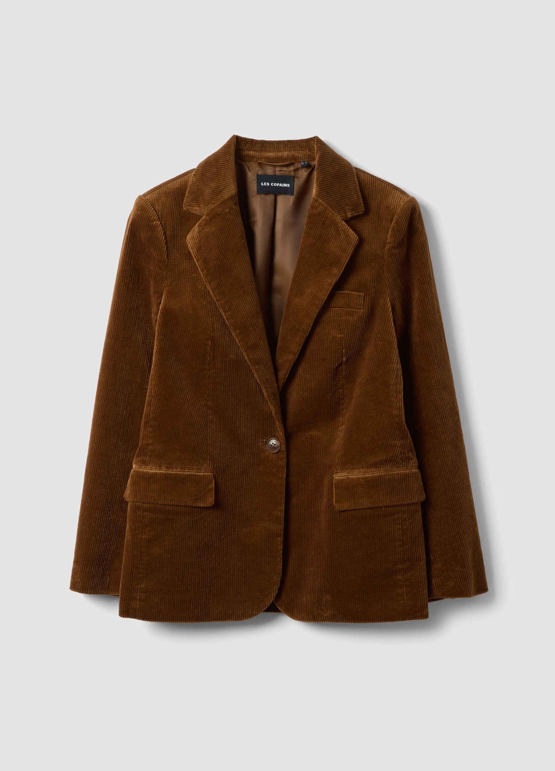 Brown stretch-cotton blazer with ribbed lining and classic lapels