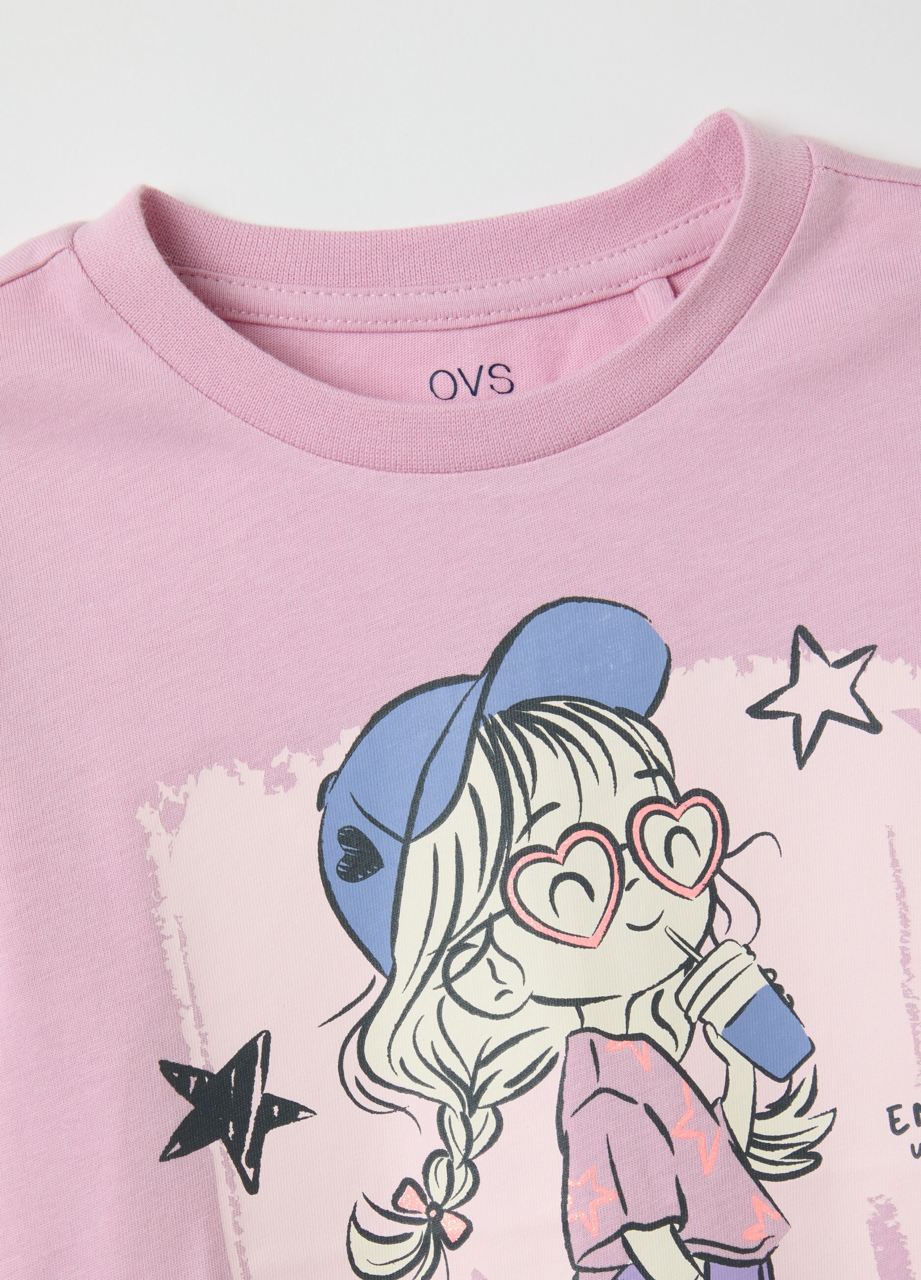 Girls' regular fit pink pure cotton top with print