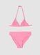 Pink triangle bikini in stretch fabric with frills_0