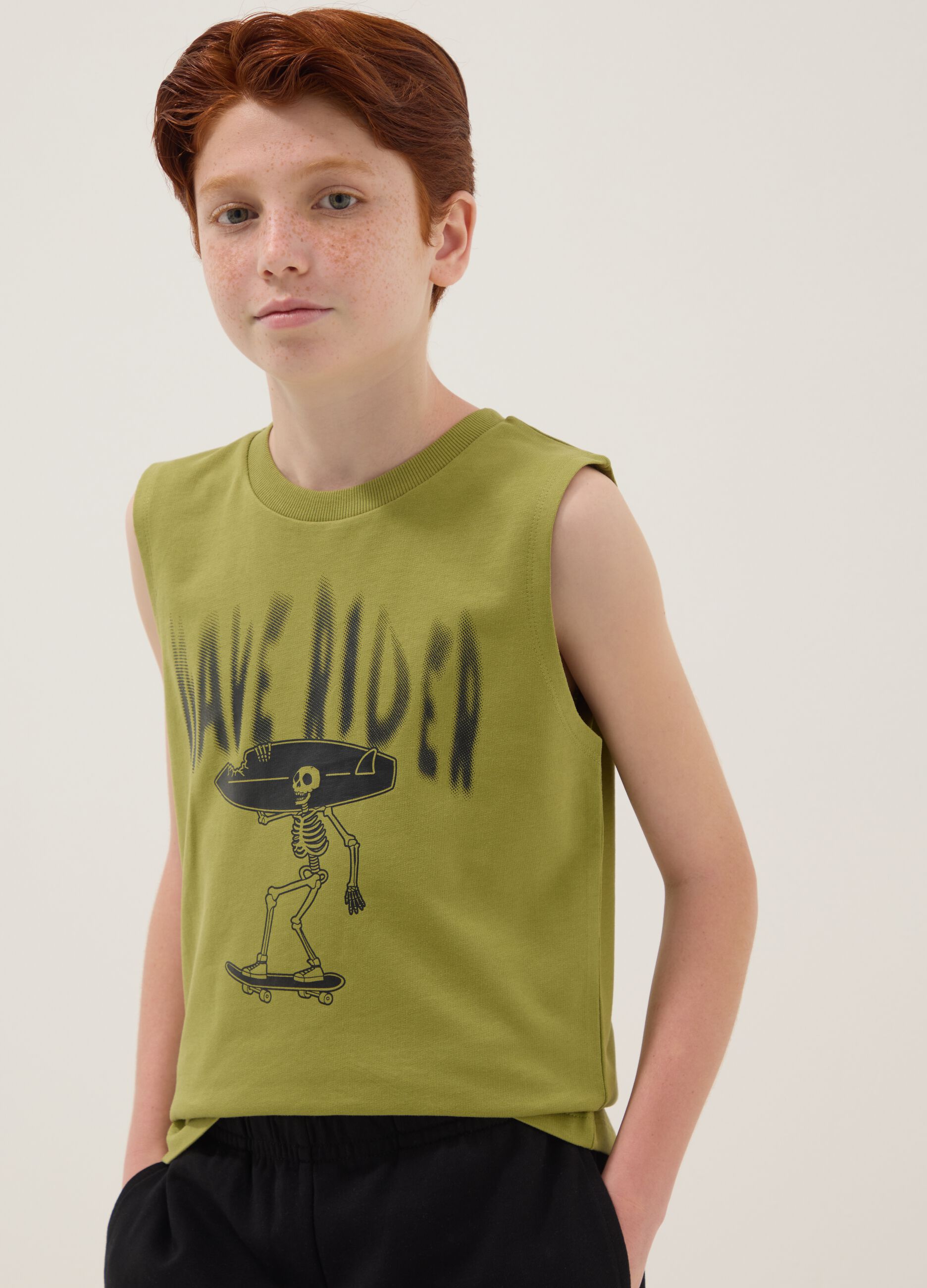 Green and blue pure cotton set with vest top and shorts