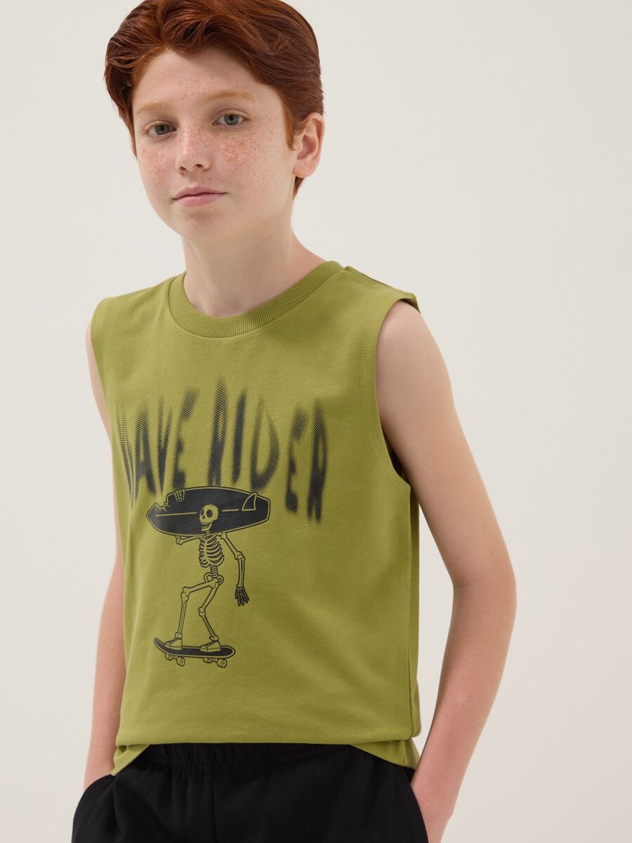 Green and blue pure cotton set with vest top and shorts_2