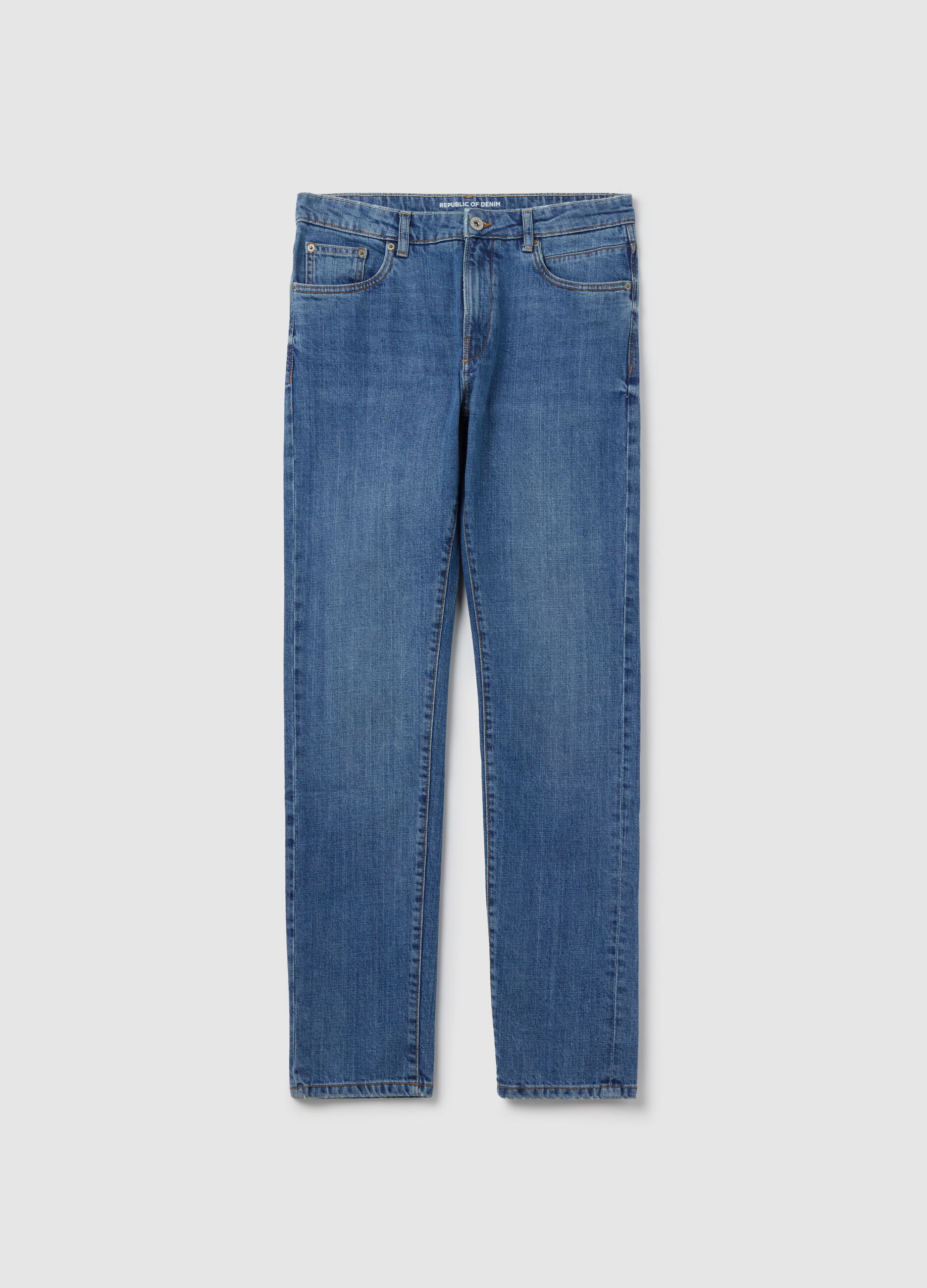 Slim-fit cross-hatch cotton jeans