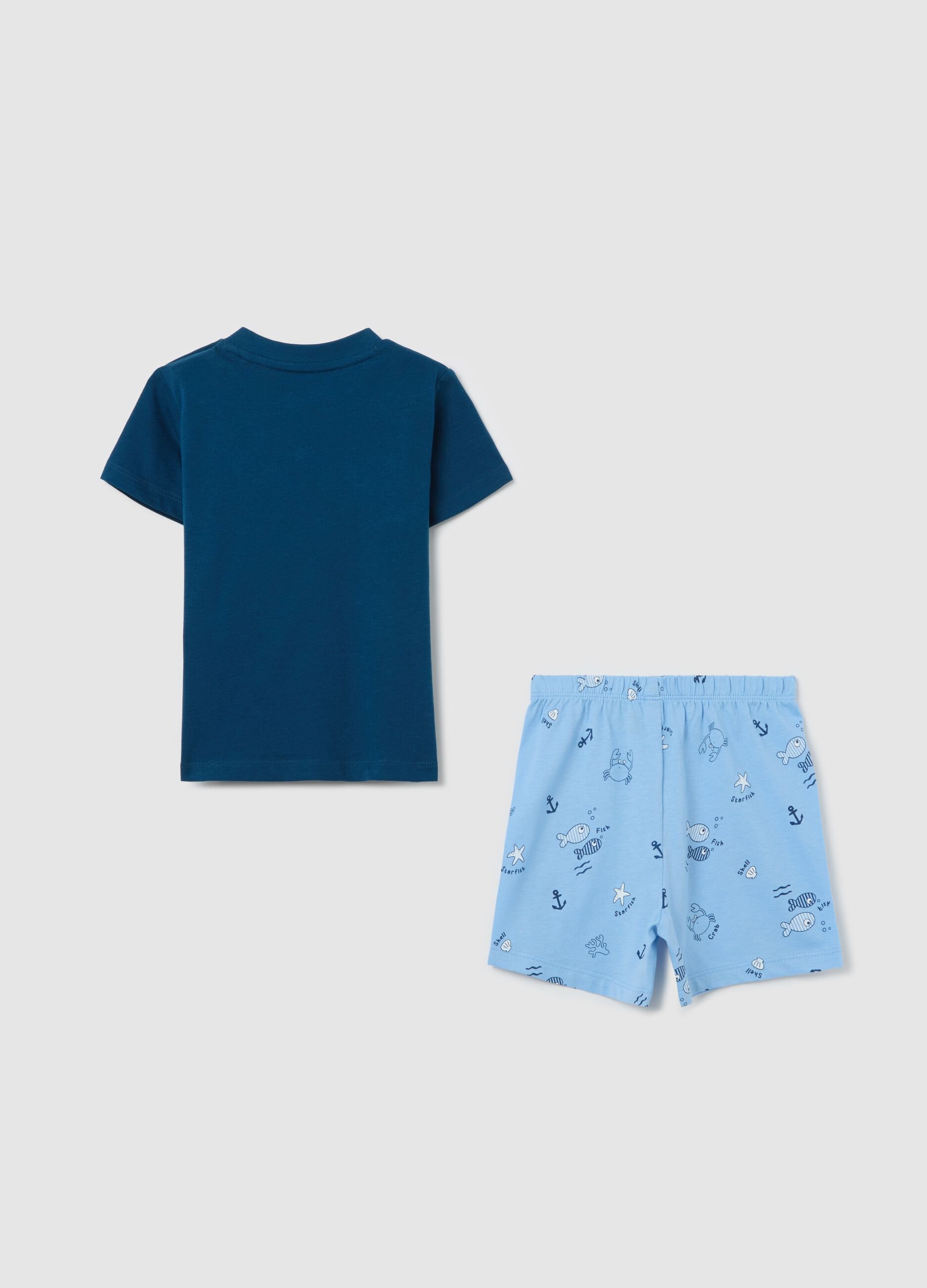 Blue and light blue pyjamas in cotton with sea motif print
