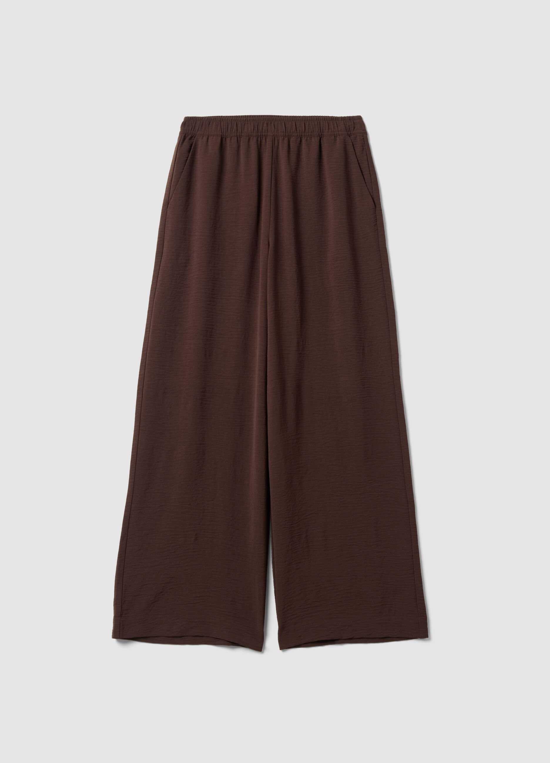 Brown wide-leg trousers with elasticated waistband