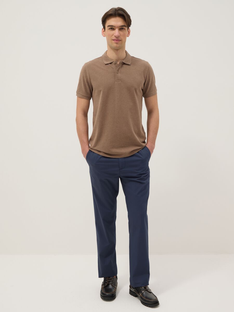 Pantaloni chino beige in puro cotone blu regular fit_0