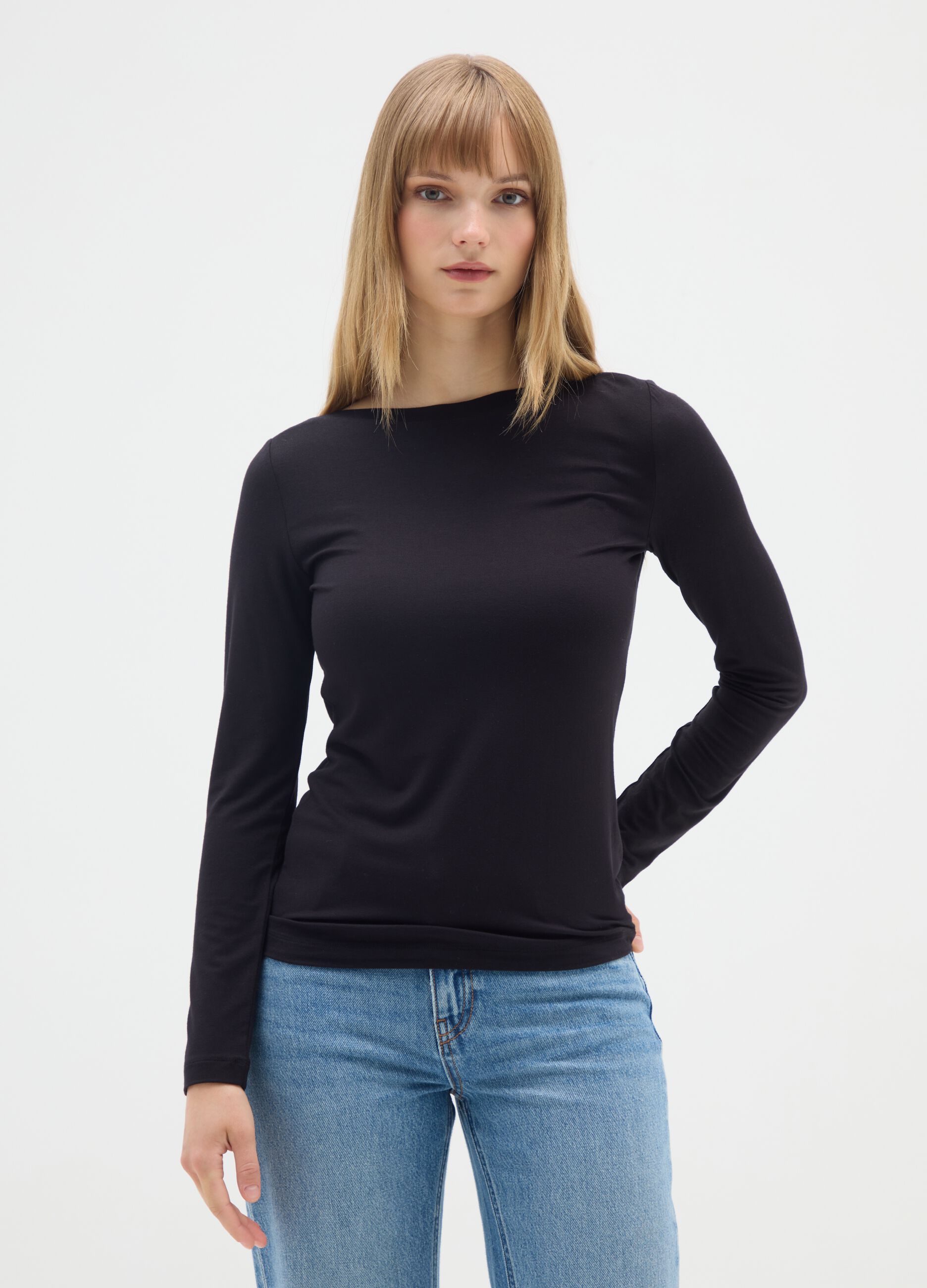Black Stretch Fabric T-Shirt Regular Fit