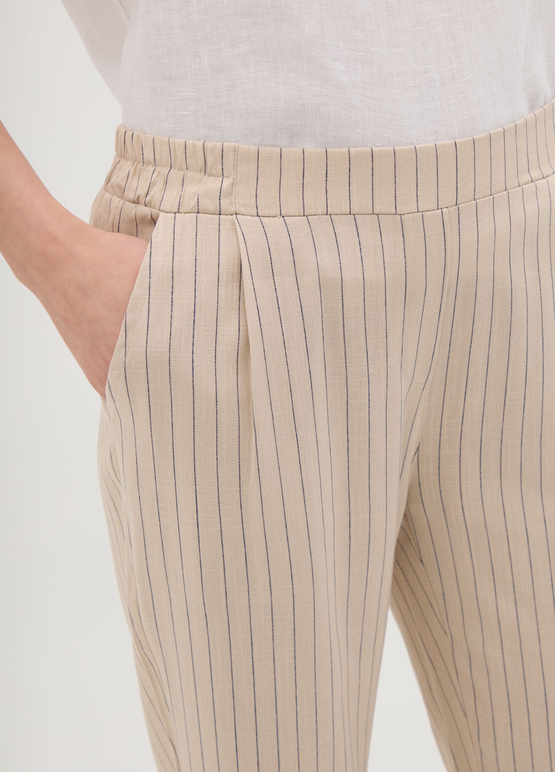 Women's beige viscose blend trousers, regular fit