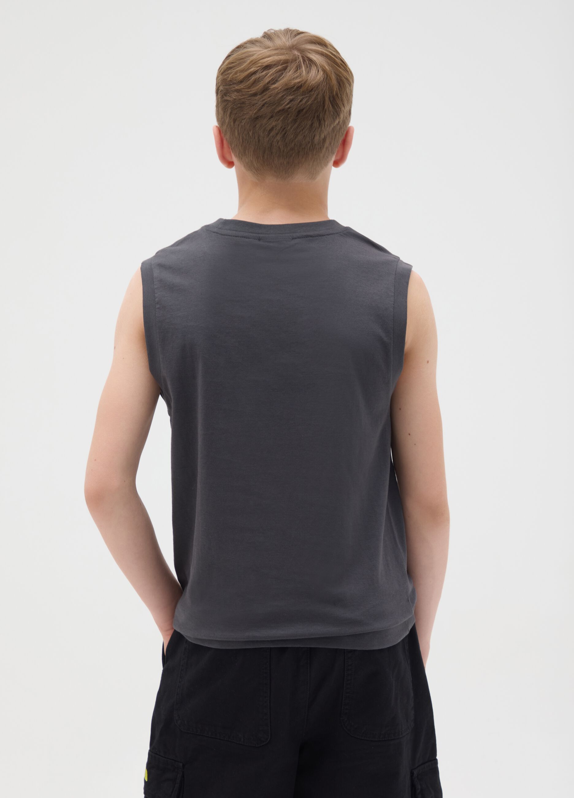Black sleeveless top with Chicago Bulls print