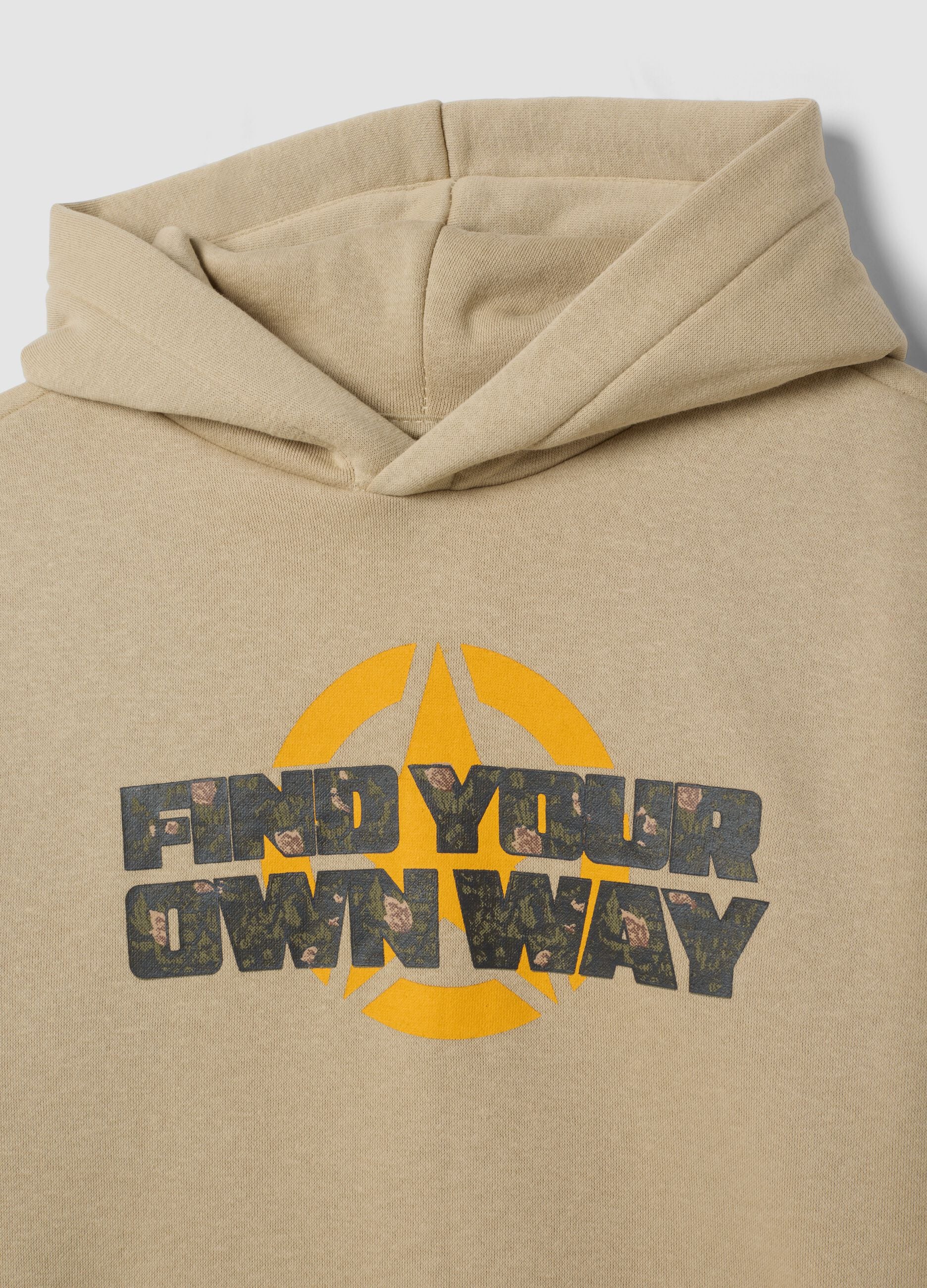 Beige cotton-blend hoodie with Jeep print
