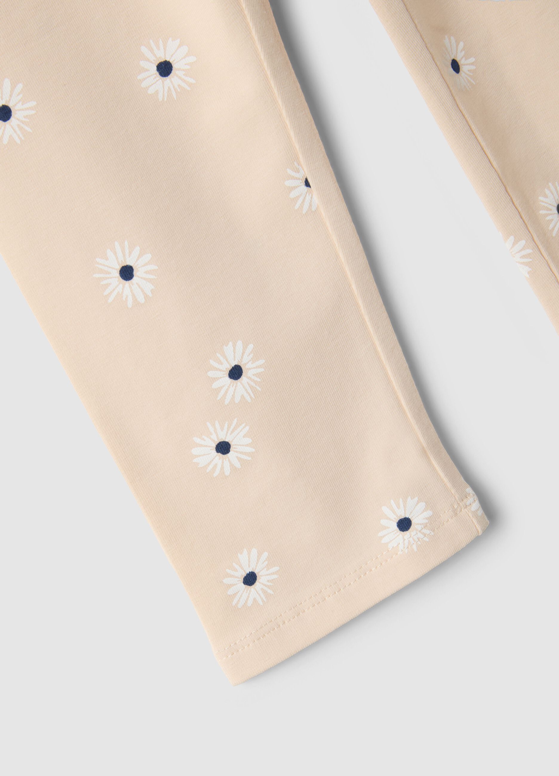 Leggings skinny in cotone elasticizzato beige da bambina con fiori
