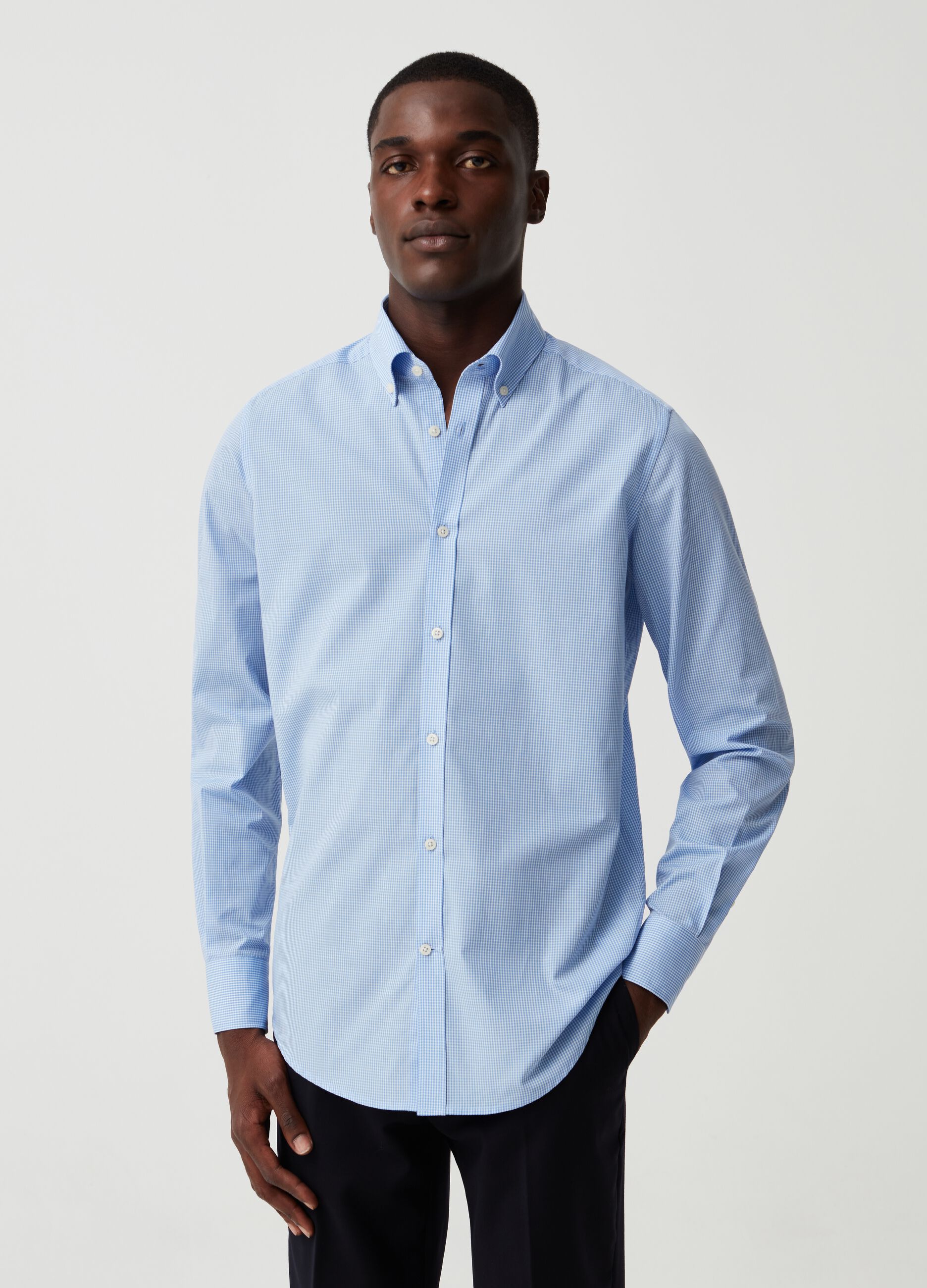 Camicia slim fit con fantasia vichy_0