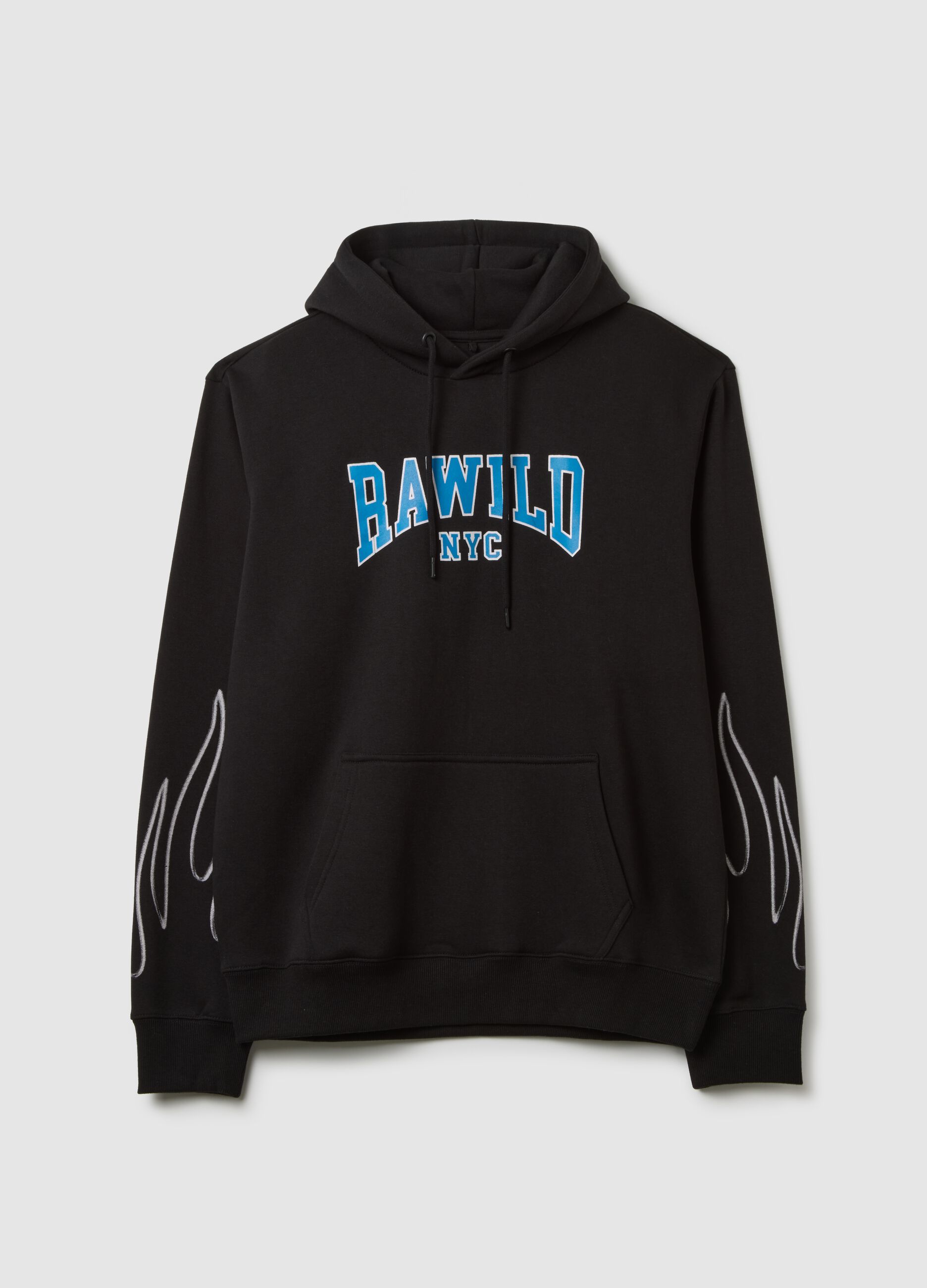 Regular fit black cotton blend hoodie