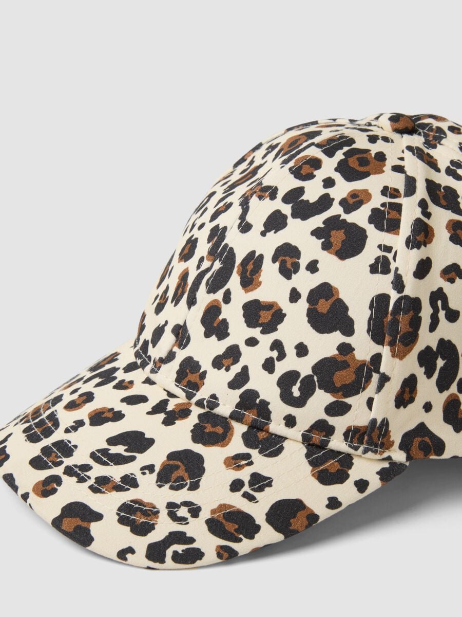 Beige stretch cotton cap with animal print_2