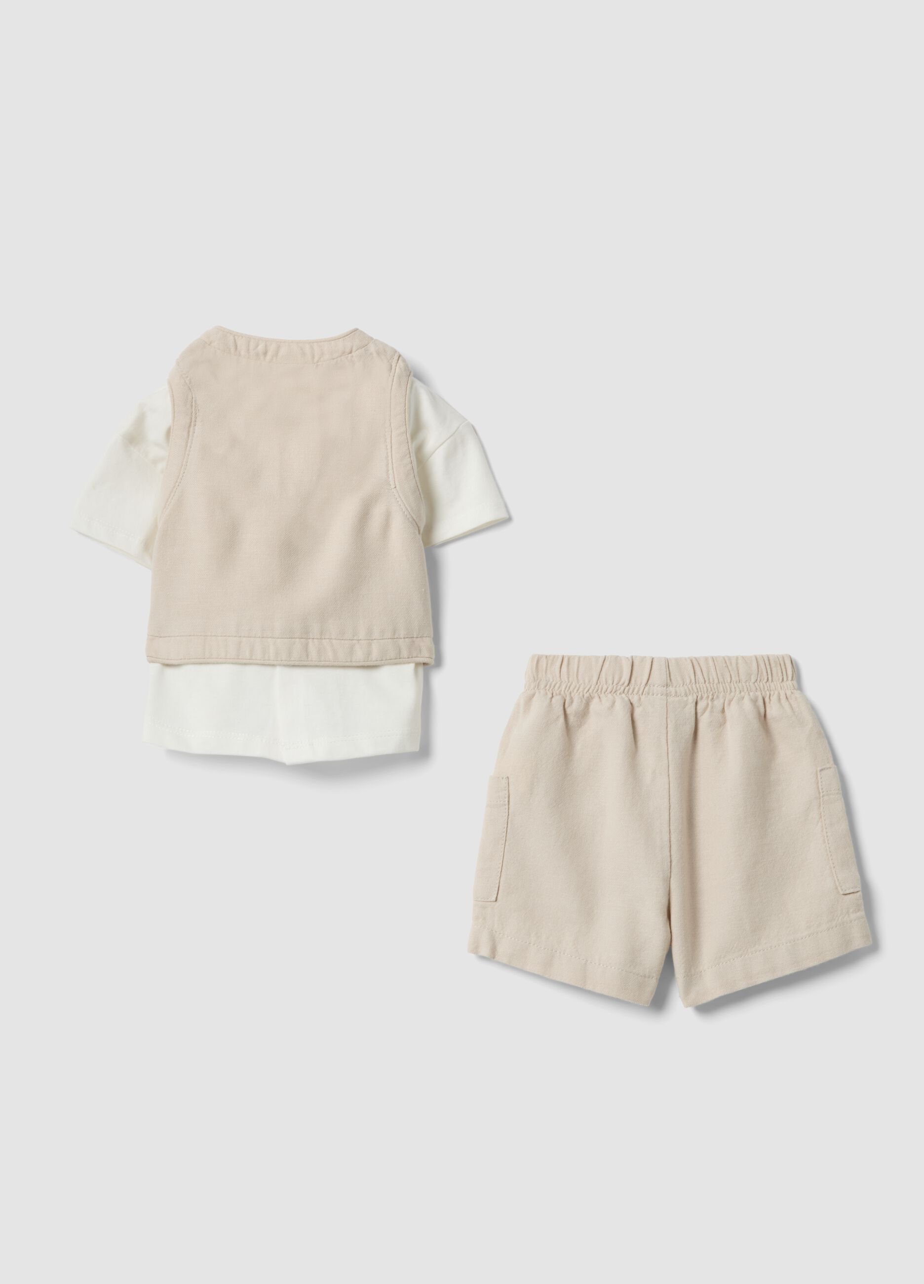 Beige cotton-linen blend set for babies