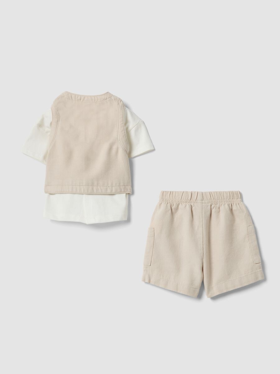 Beige cotton-linen blend set for babies_1