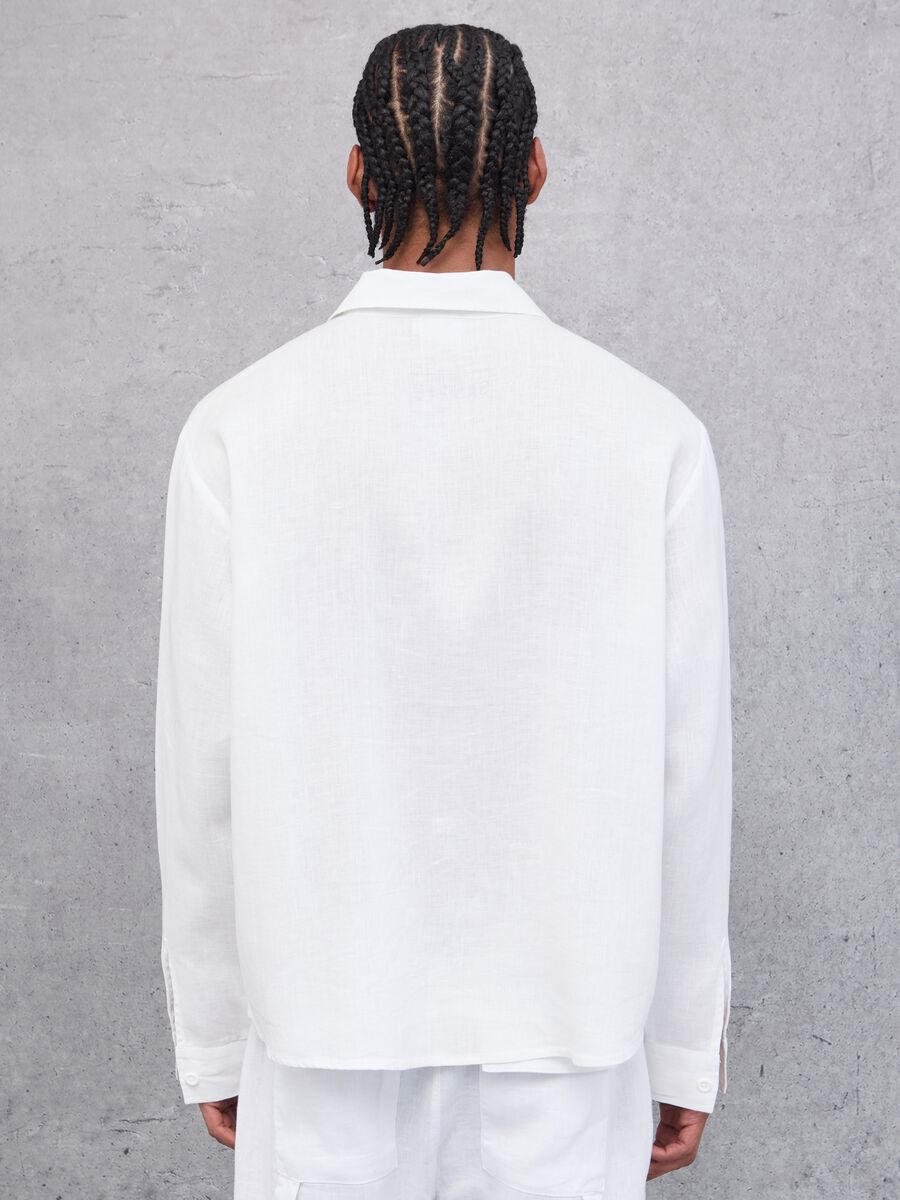 100% Linen Cargo Shirt White_4