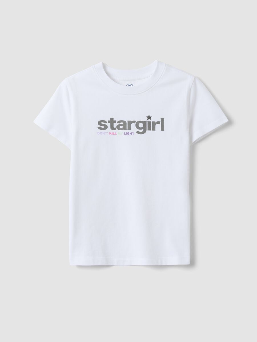 T-shirt bianca in puro cotone organico con stampa "Stargirl" per ragazza_0