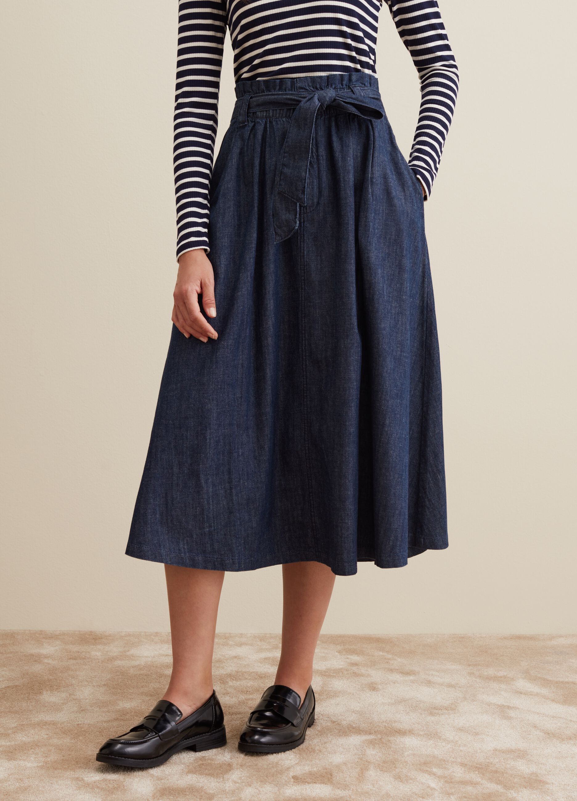 Gonna a ruota in denim con cintura_1