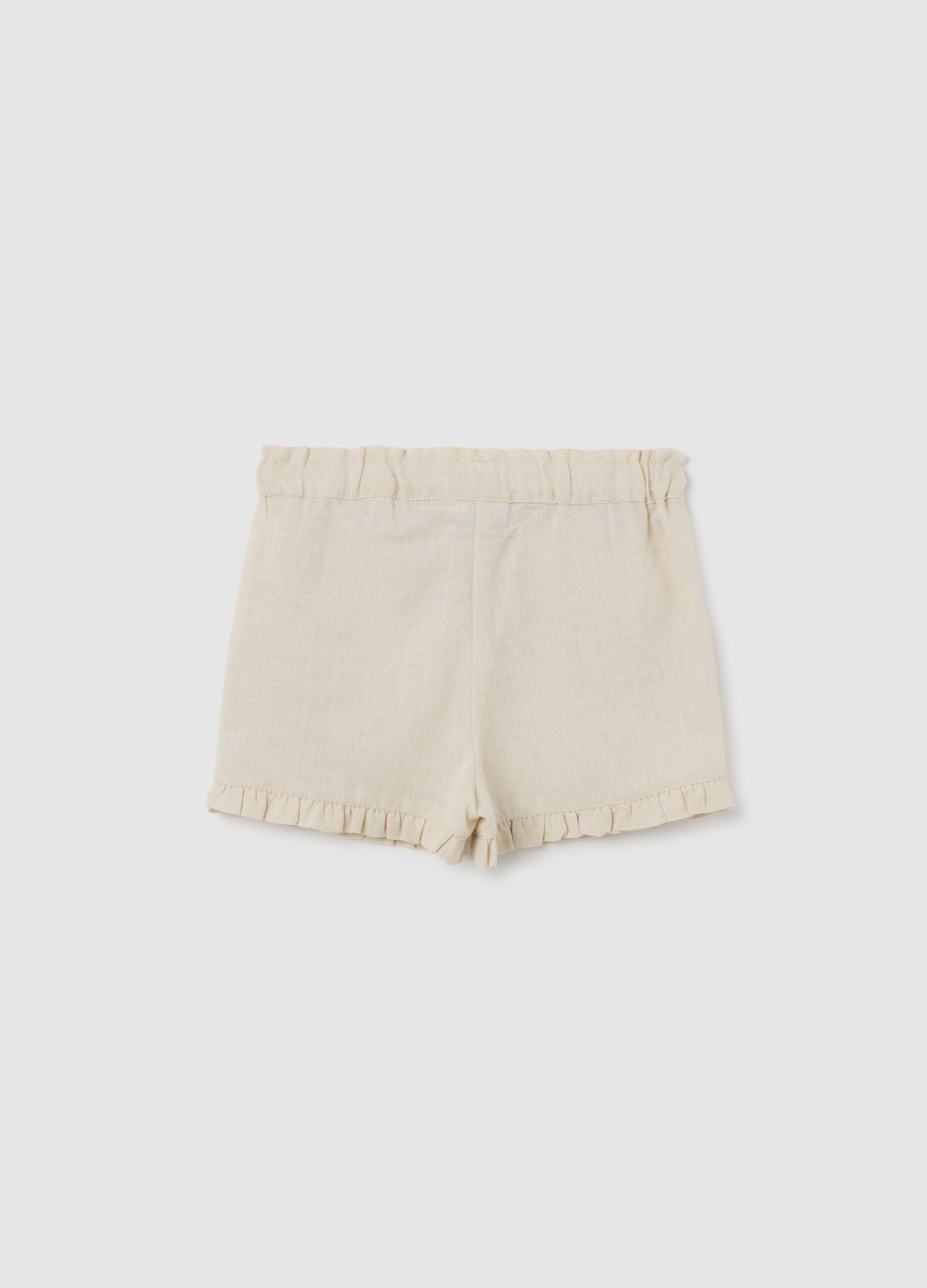Beige cotton baby shorts with regular fit and fringes