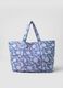 Blue quilted pure cotton beach bag with floral pattern_0