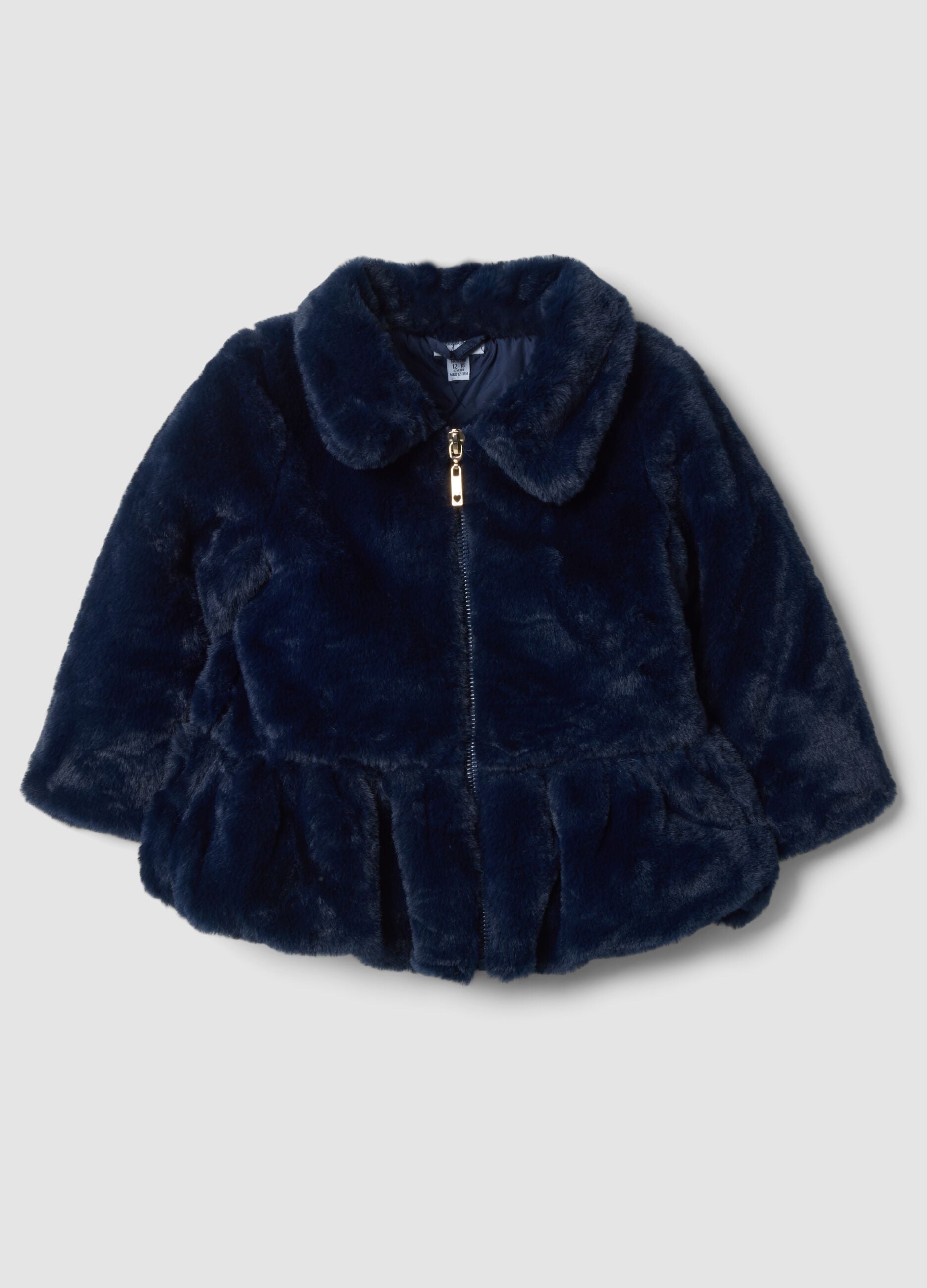 Giacca blu imbottita effetto peluche con zip